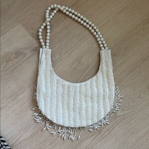 Zara Elegant Pearl-Embellished Cream Women's Shoulder Bag
